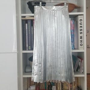 Silver Pleated Midi Skirt